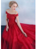 Off Shoulder Burgundy Lace Tulle Amazing Evening Dress